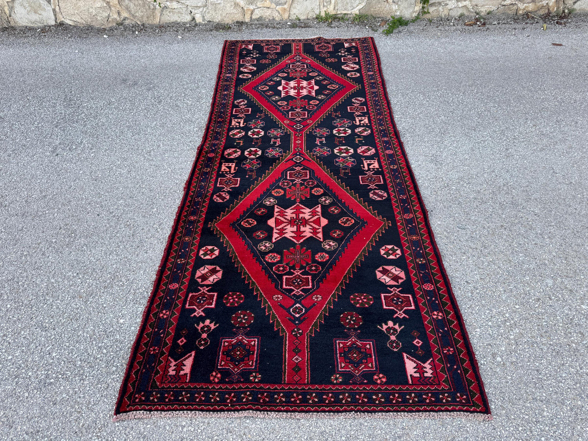 Hand Knotted Turkish Runner Rug 4x10: Oriental Red Entryway Rug