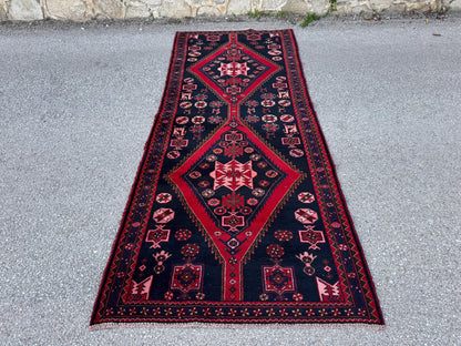 Hand Knotted Turkish Runner Rug 4x10: Oriental Red Entryway Rug