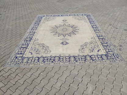 10x13 Handwoven Turkish Oushak Rug, Blue Wool Area Rug, Neutral Oversize Home Decor