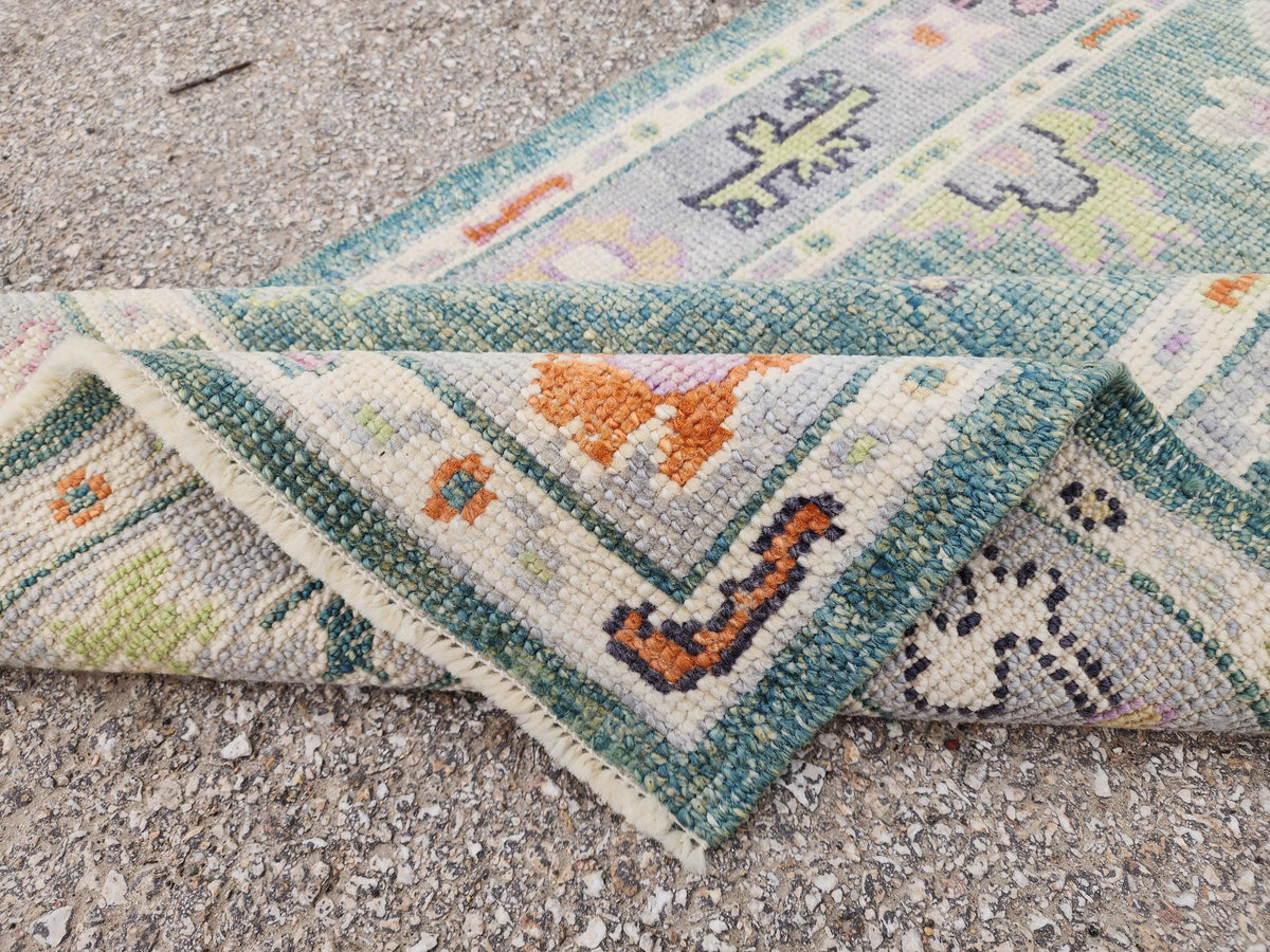 2x7 Green Oushak Runner Rug, Eco Friendly Rug, Up Cycled Wool, Kitchen Decor