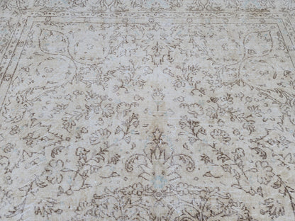 Handwoven Turkish Oushak Rug 7x10: Beige Wool, Rustic Decor