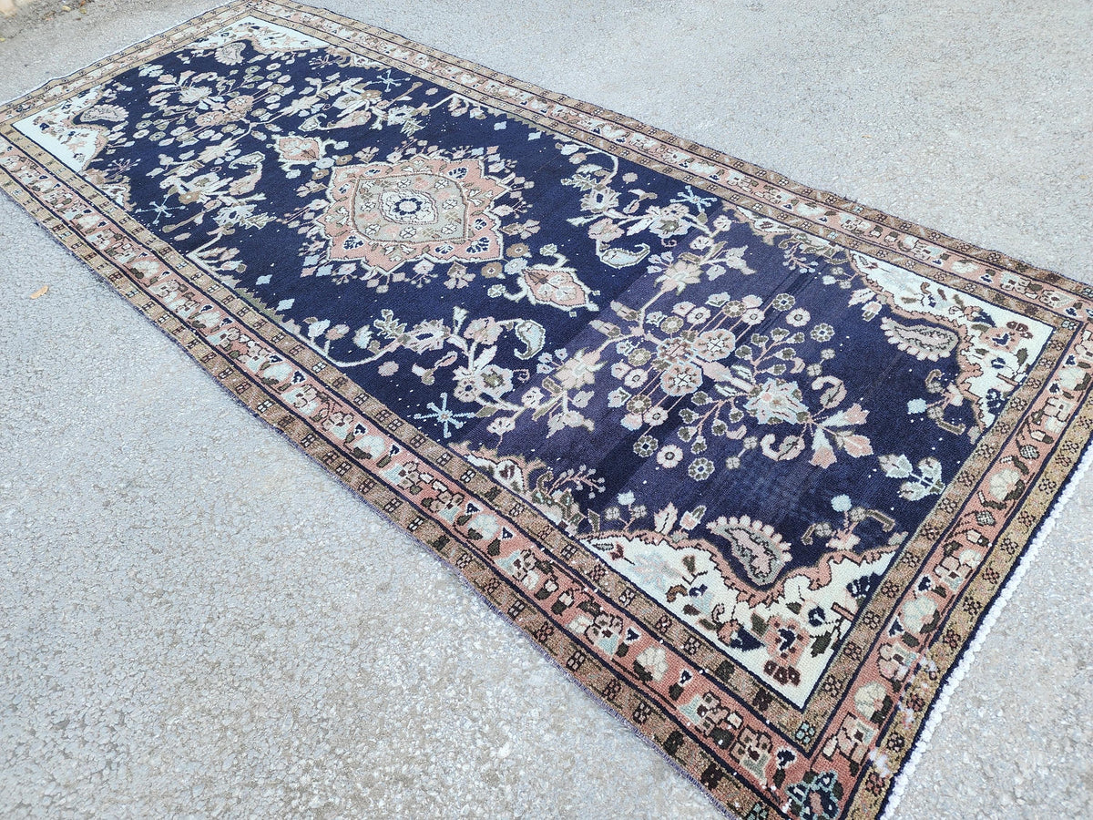 4x9 Hand Made Runner Rug: Navy Blue, Home Rustic Entry Decor