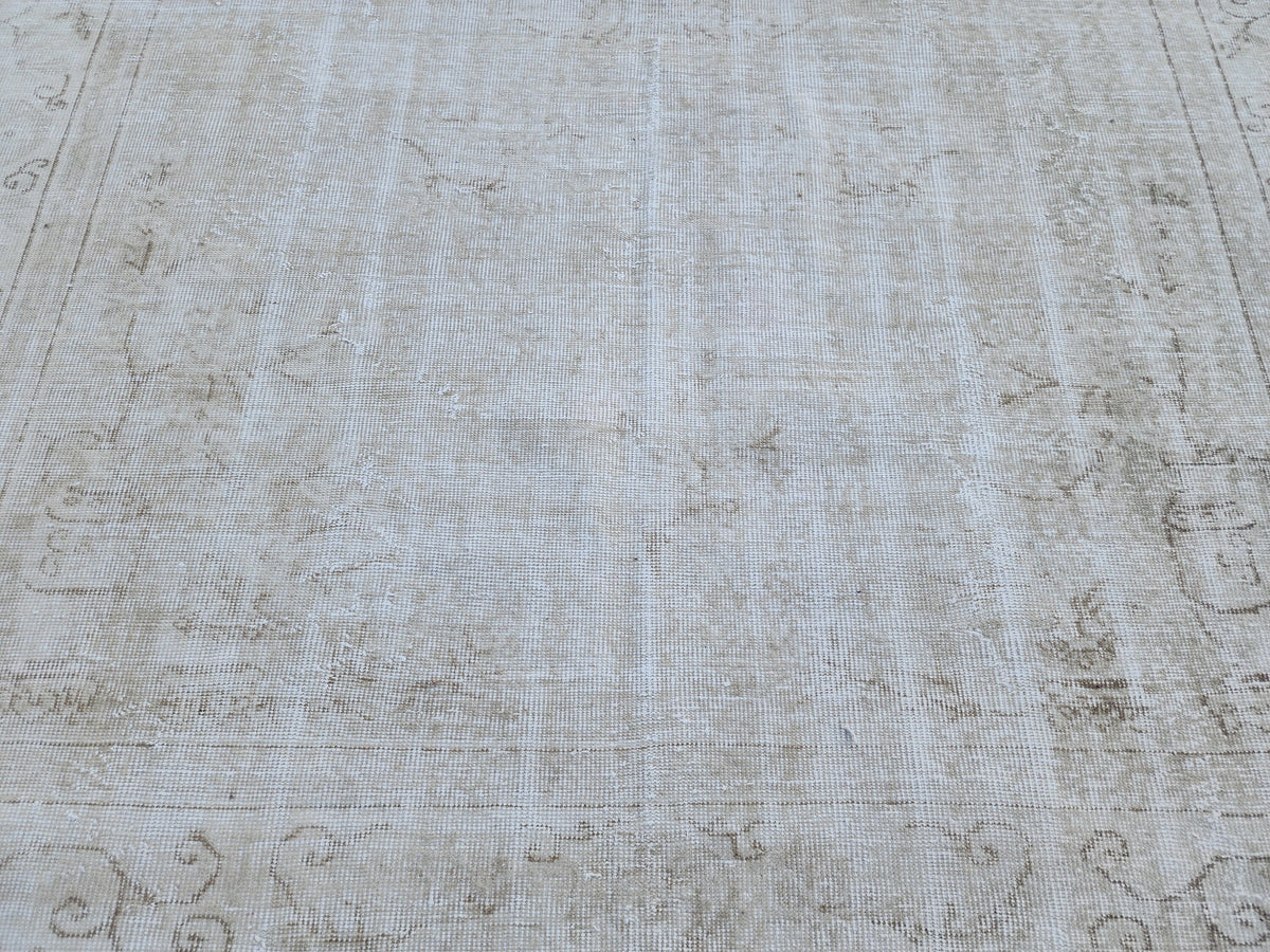 7x10 Turkish Rug, Beige Wool Hand Made, Home Interior Decor