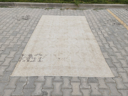 Handwoven Turkish Oushak Rug 5x8: Beige Wool, Rustic Home Decor