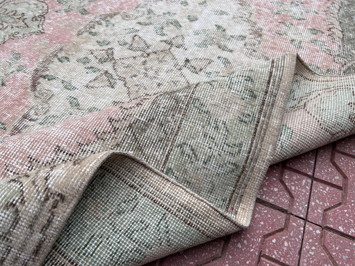 Handwoven Turkish Oushak Rug: Small Wool & Cotton Bohemian Rug