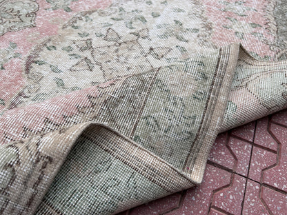 Handwoven Turkish Oushak Rug: Small Wool & Cotton Bohemian Rug