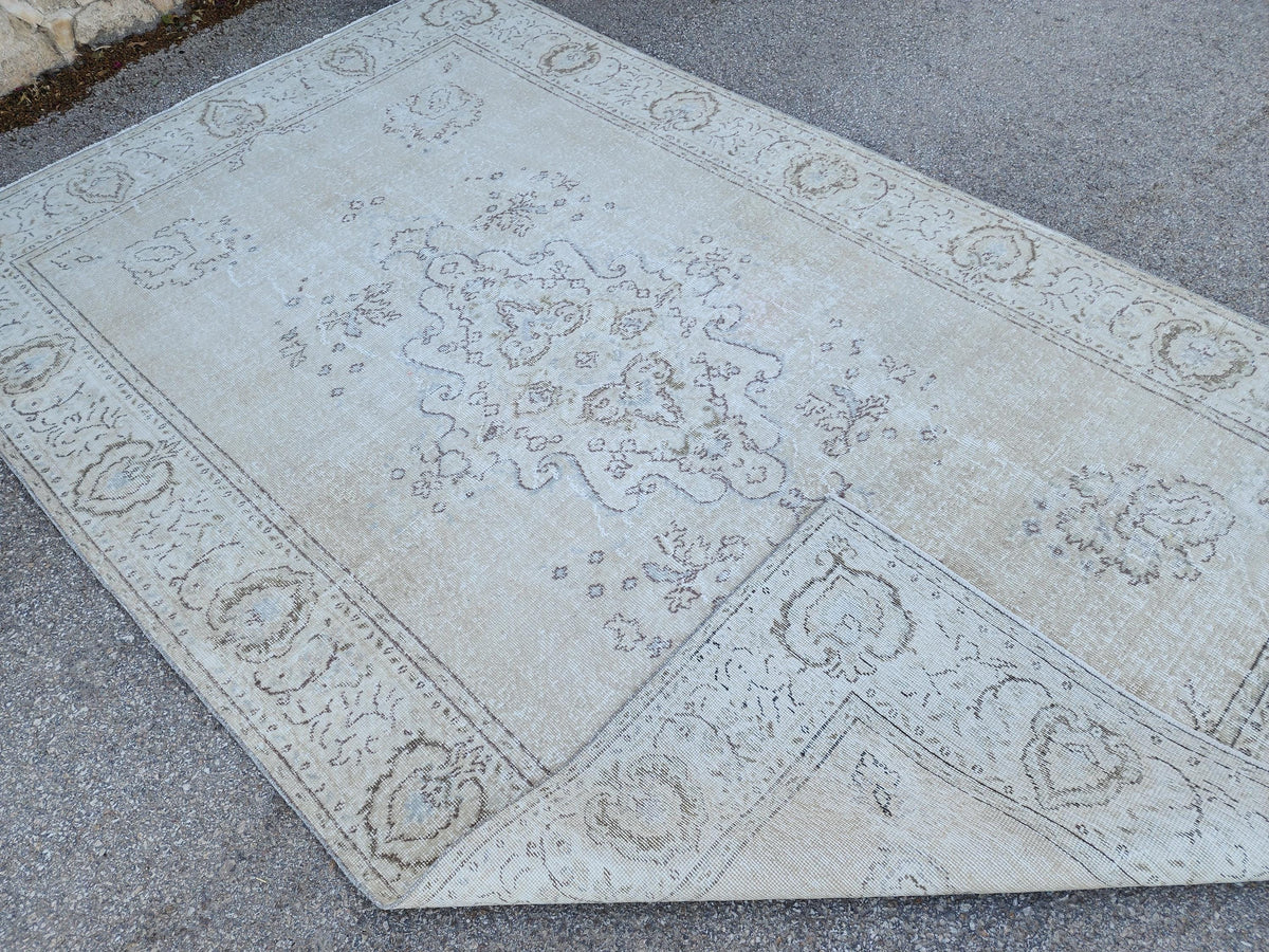 Neutral 6x10 Area Rug, Home Rustic Decor, Turkish Beige Wool Hand Made