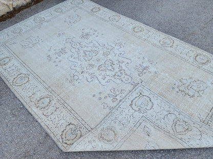 Neutral 6x10 Area Rug, Home Rustic Decor, Turkish Beige Wool Hand Made