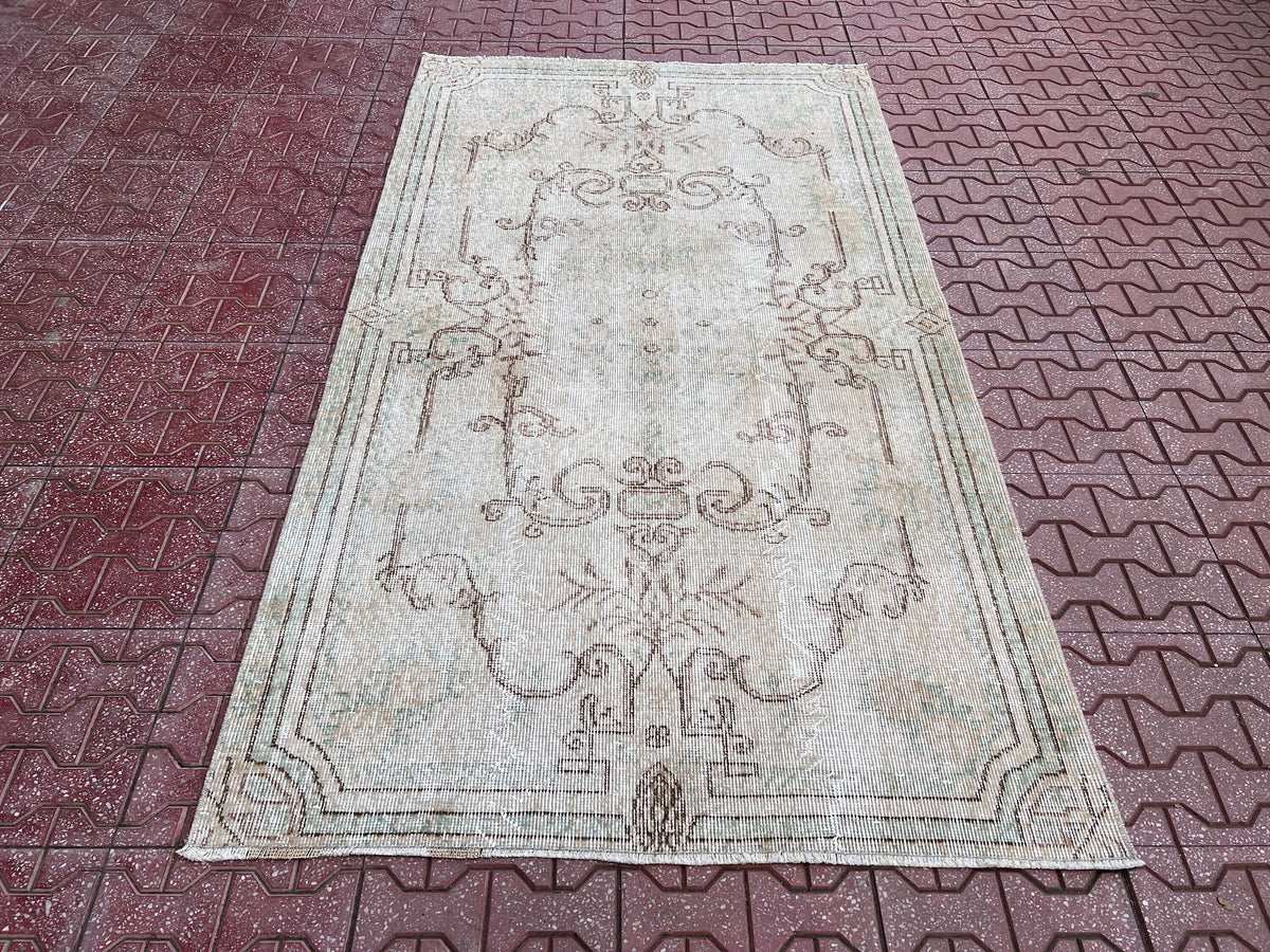 Handwoven Turkish Oushak Rug 4x7: Wool & Cotton Anatolian Carpet