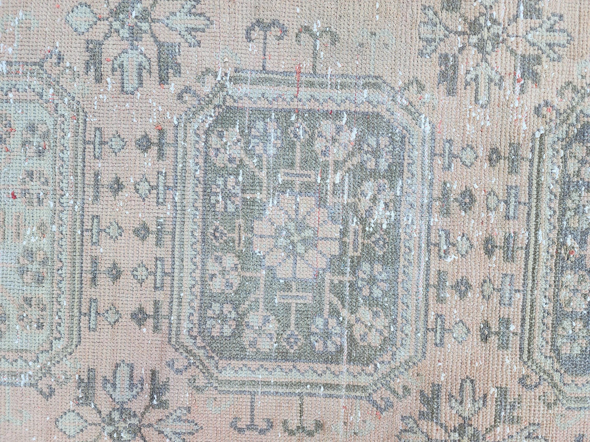 3x10 Turkish Runner Rug, Soft Red Geometric Design, Kitchen Boho Decor
