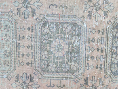 3x10 Turkish Runner Rug, Soft Red Geometric Design, Kitchen Boho Decor