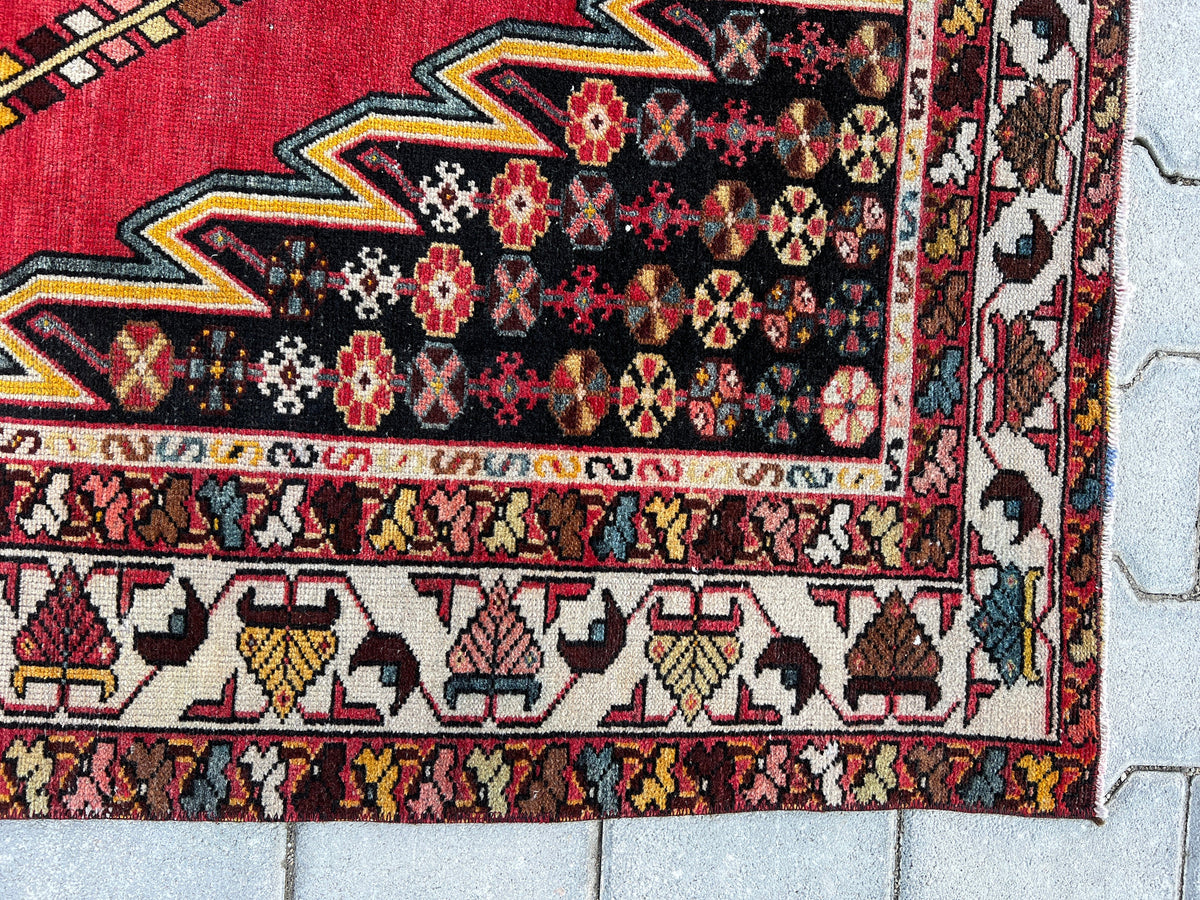 4x6 Vintage Turkish Wool Rug: Distressed Oushak Area Rug