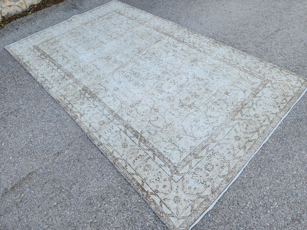Neutral Rug 5x9, Hand Knotted, Oriental Living Room Decor, Beige and Brown