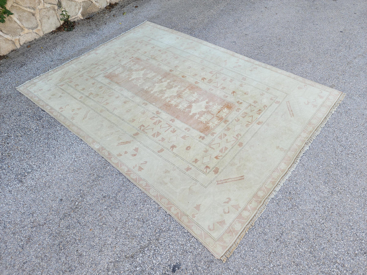 Oushak Rug 6x9, Hand Knotted Wool Turkish Carpet, Dining Room Boho Decor