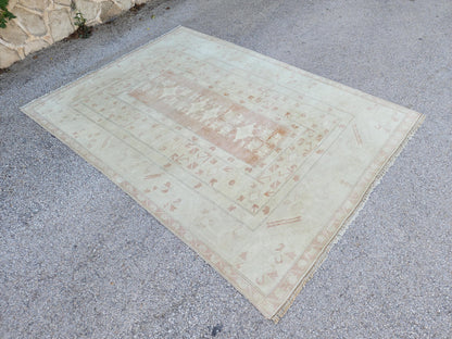 Oushak Rug 6x9, Hand Knotted Wool Turkish Carpet, Dining Room Boho Decor