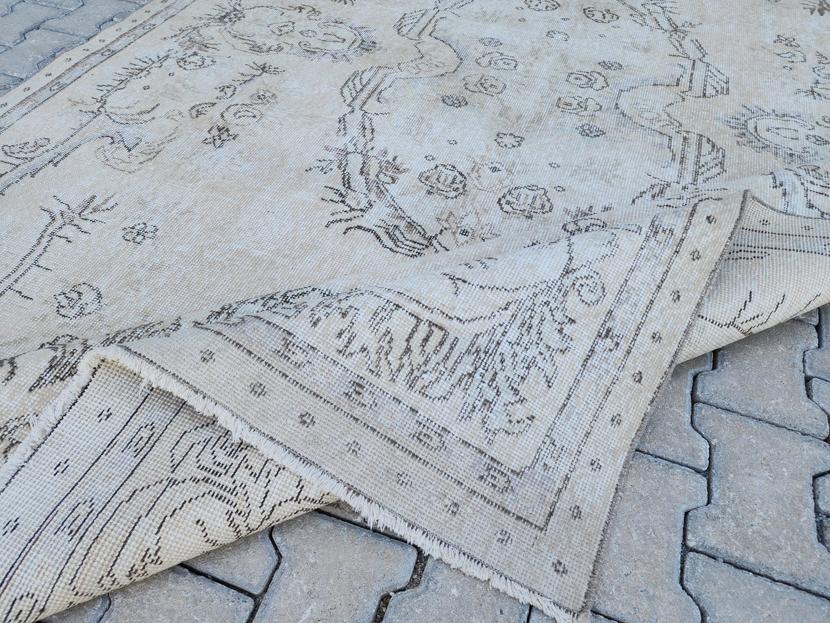 Neutral Rug 7x11, Hand Knotted Turkish Wool Rug, Oushak Design Bohem Decor