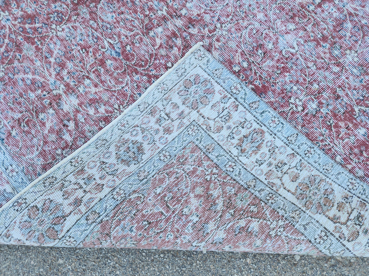 6x9 Turkish Area Rug, Faded Red Wool, Rustic Home Decor