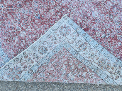 6x9 Turkish Area Rug, Faded Red Wool, Rustic Home Decor