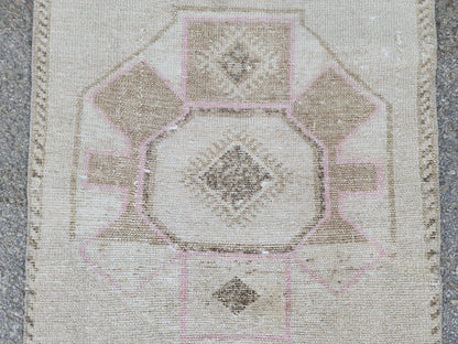 Neutral 3x12 Runner Rug, Turkish Hand Knotted Beige Wool Carpet, Hallway Boho Decor