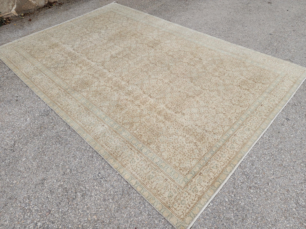 Neutral Turkish Rug 6x9, Kayseri Hand Made Carpet, Oriental Boho Design, Dining Room Decor