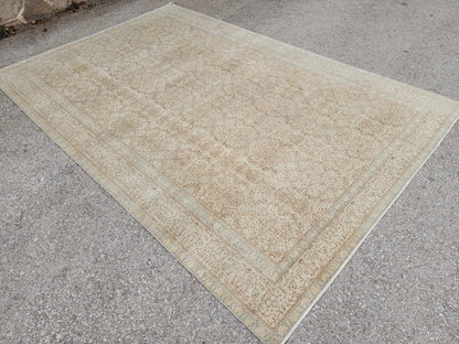 Neutral Turkish Rug 6x9, Kayseri Hand Made Carpet, Oriental Boho Design, Dining Room Decor