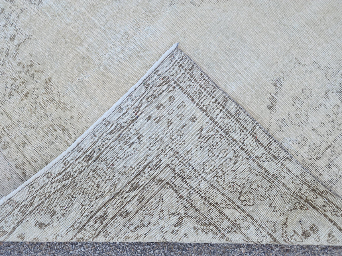 Neutral Area Rug 6x10, Beige and Soft Green, Turkish Hand Knotted, Oriental Home Decor