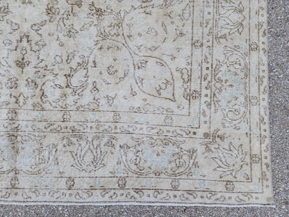 Handwoven Turkish Oushak Rug 7x10: Beige Wool, Rustic Decor