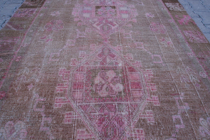 Vintage Kars Rug 4.6x10.6: Brown & Pink Hand-Knotted Turkish Wool Rug