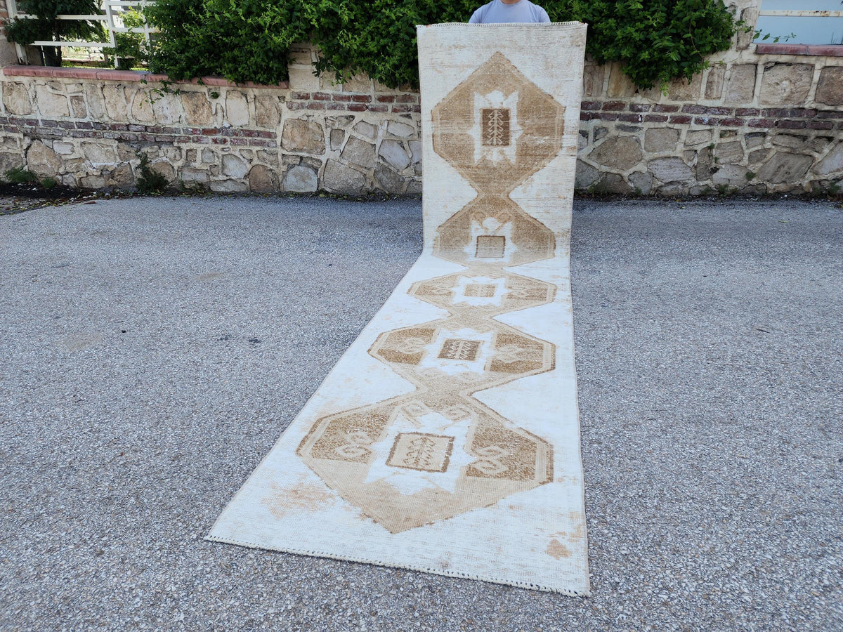 3x13 Handmade Turkish Oushak Runner Rug: Farmhouse Hallway Decor