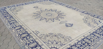 10x13 Handwoven Turkish Oushak Rug, Blue Wool Area Rug, Neutral Oversize Home Decor
