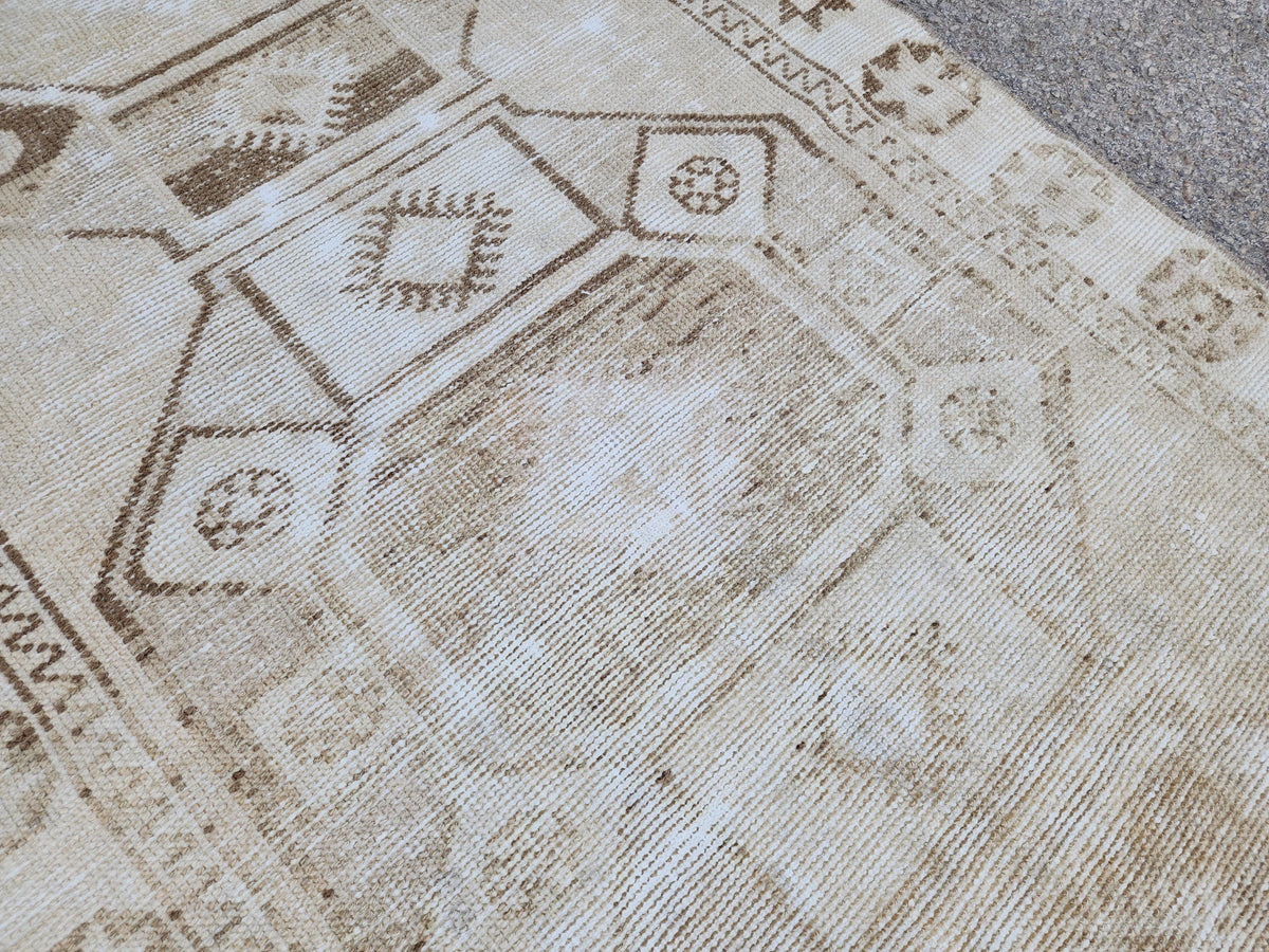 Neutral Geometric Runner Rug 3x13, Bohemian Turkish Hand Made Carpet, Hallway Home Decor