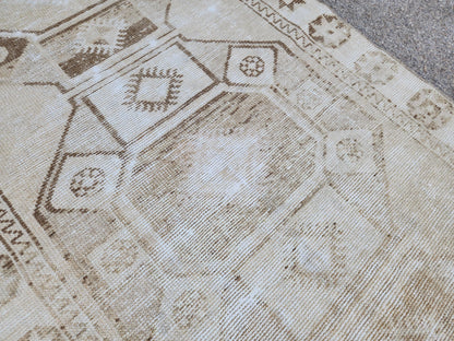 Neutral Geometric Runner Rug 3x13, Bohemian Turkish Hand Made Carpet, Hallway Home Decor