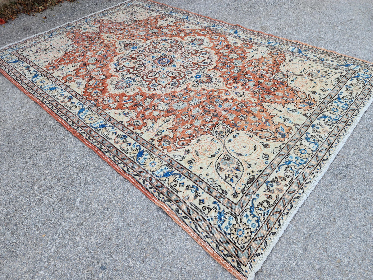 Hand Made Rug 6.6 x 9.8 ft, Turkish Hand Knotted Oushak Design Carpet, Home Decor