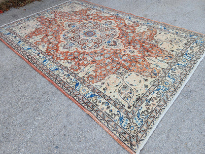 Hand Made Rug 6.6 x 9.8 ft, Turkish Hand Knotted Oushak Design Carpet, Home Decor