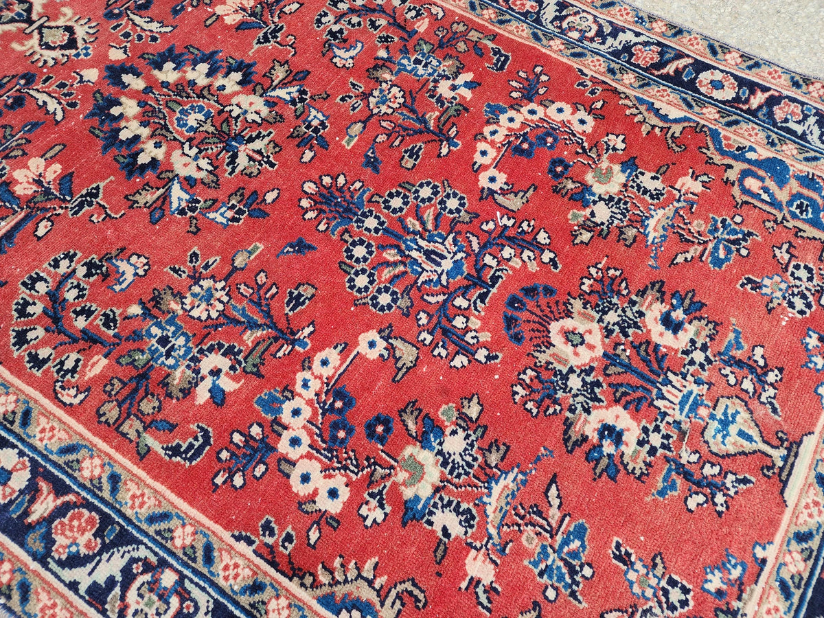 3x9 Vintage Red Runner Rug: Oriental Hand Woven, Persian Floral Design
