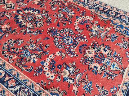 3x9 Vintage Red Runner Rug: Oriental Hand Woven, Persian Floral Design