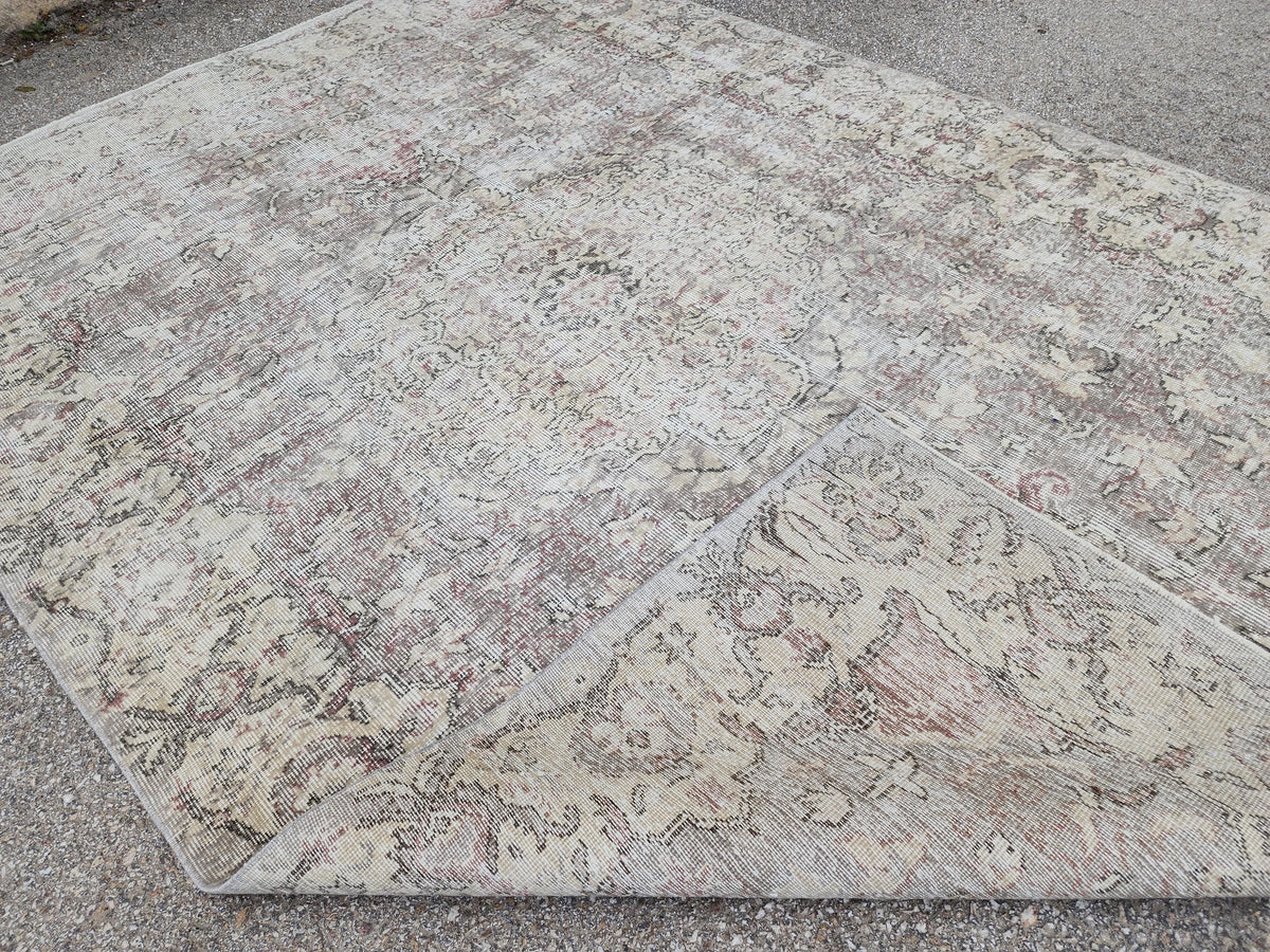 6x9 Turkish Oushak Wool Rug: Hand Knotted Beige Bohemian Decor