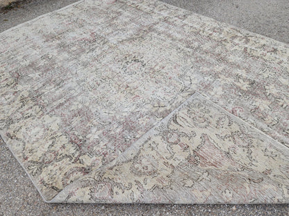 6x9 Turkish Oushak Wool Rug: Hand Knotted Beige Bohemian Decor