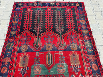 Handwoven Wool Area Rug 5x9: Red Bohemian Oriental Rug