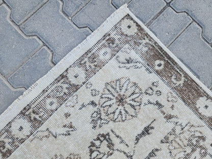 7x10 Vintage Oushak Rug: Hand-Knotted Wool, Beige Traditional Rug