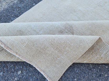 Muted Turkish Runner Rug 3x11, Farmhouse Decor, Neutral Hand Knotted Beige and White