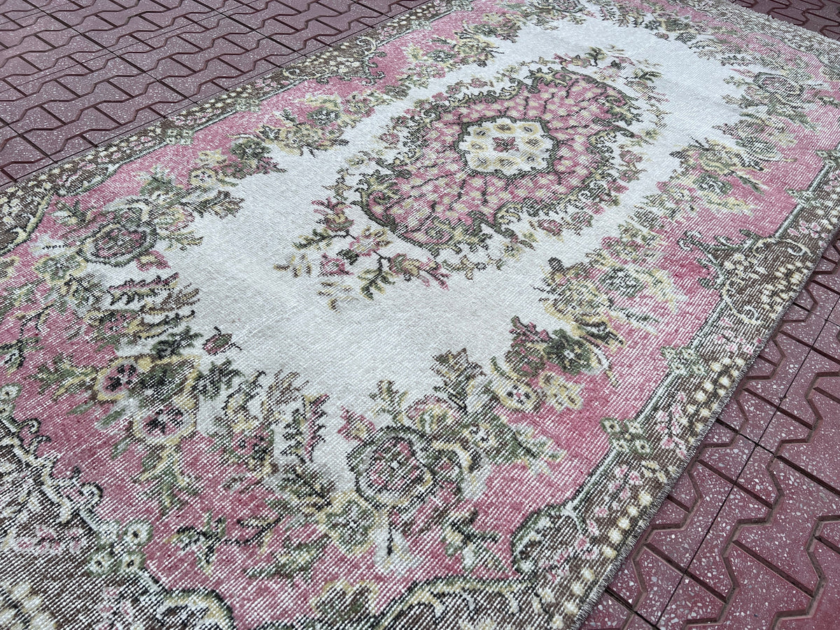 Handwoven Turkish Oushak Rug 4x7: Wool & Cotton Blend