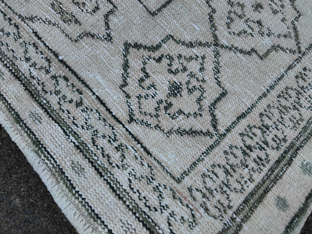 6x10 Hand Knotted Wool Rug: Neutral Green Mid-Century Decor