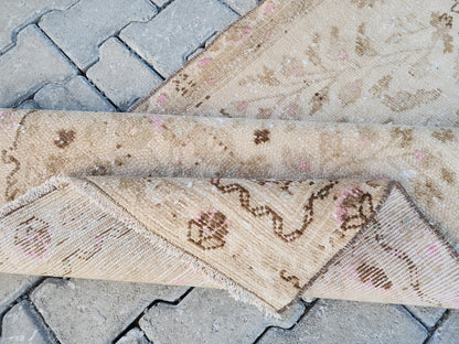 3x10 Hand Woven Neutral Turkish Runner Rug: Oushak Hallway Rug, Farmhouse Bohem Decor