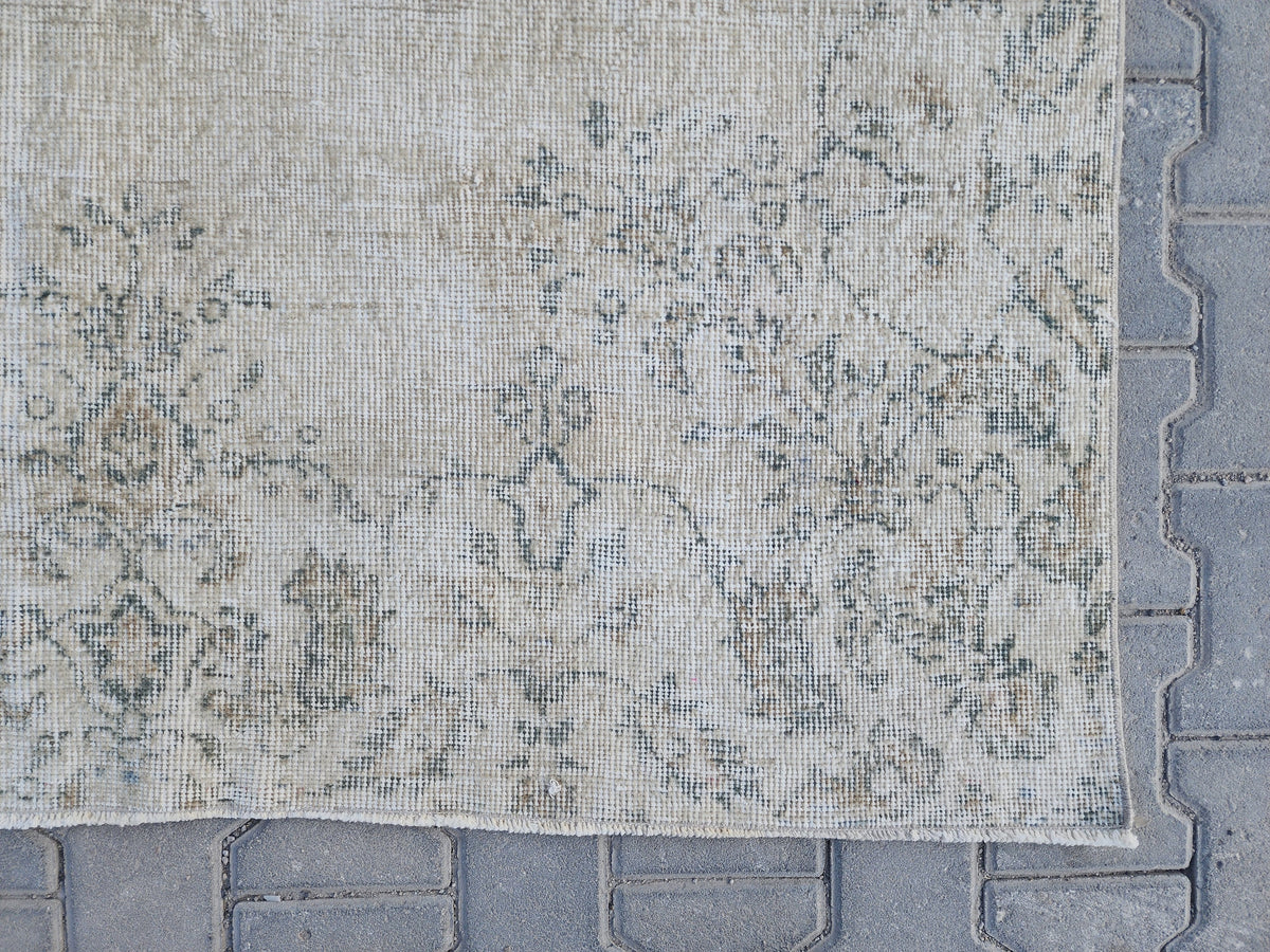7x10 Medallion Turkish Rug, Oriental Living Room Decor, Beige and Soft Green