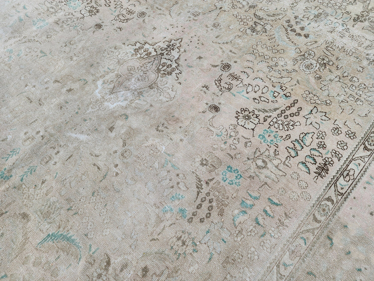 Hand Knotted Wool Area Rug 10x13: Beige Bohemian Patterned Rug