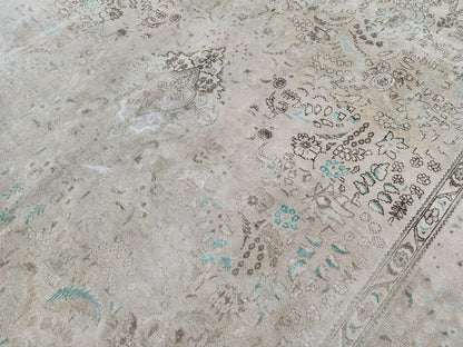 Hand Knotted Wool Area Rug 10x13: Beige Bohemian Patterned Rug