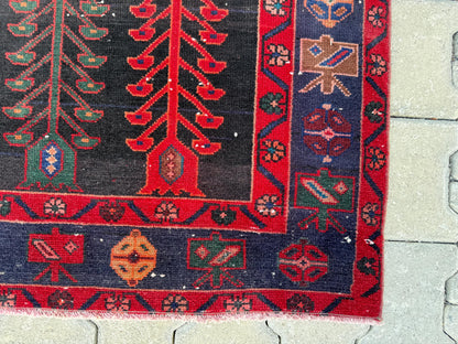 Handwoven Wool Area Rug 5x9: Red Bohemian Oriental Rug