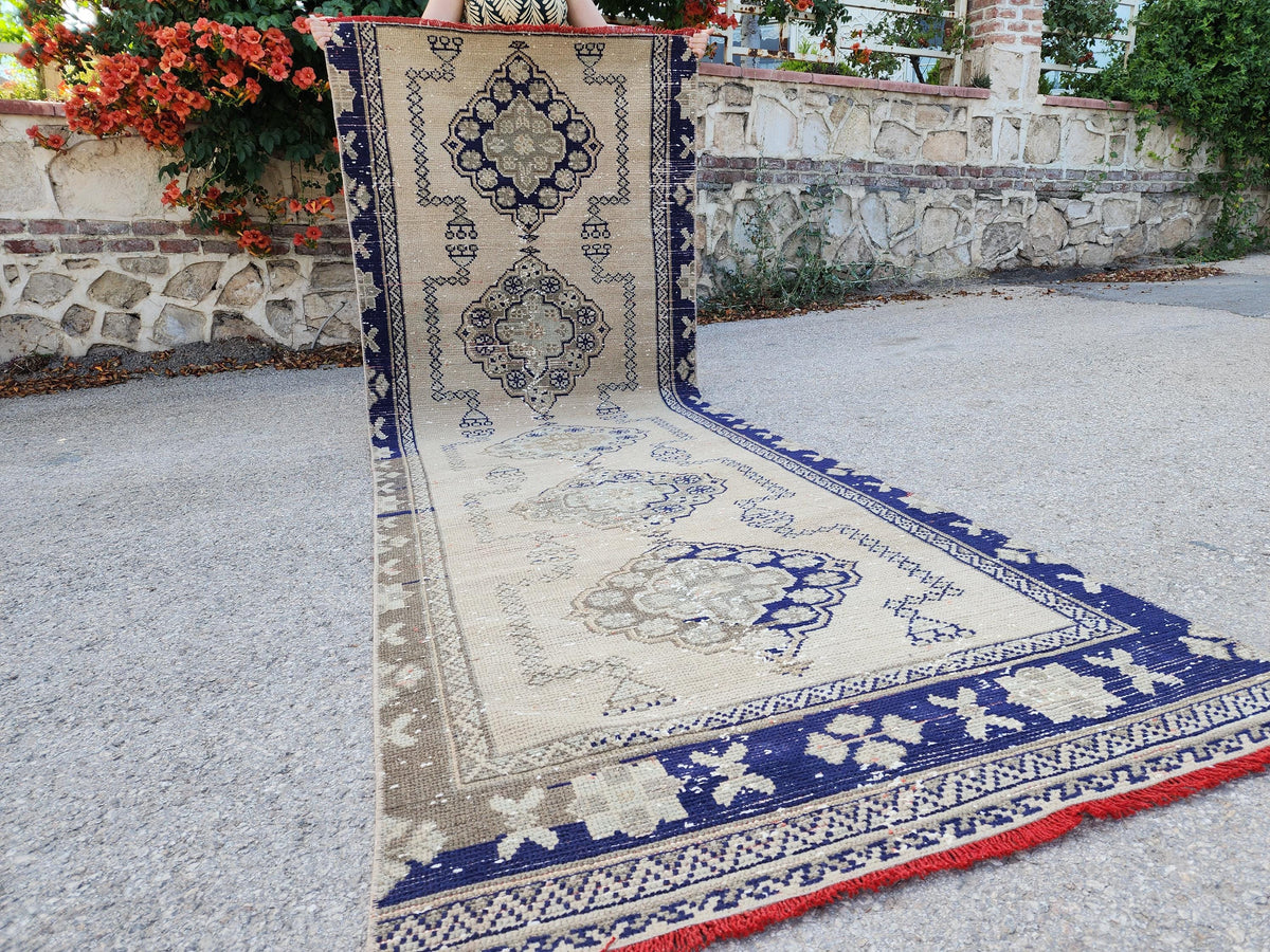 3x10 Geometric Runner Rug, Home Hallway Decor Runner, Rustic Boho Decor, Turkish hand Made