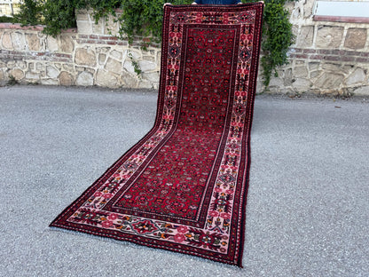 3x10 Red Wool Persian Runner Rug, Hand Knotted Hallway Decor